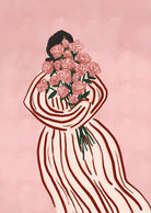 Hand-illustrated Bouquet of Flowers art print with pink roses on soft pink background