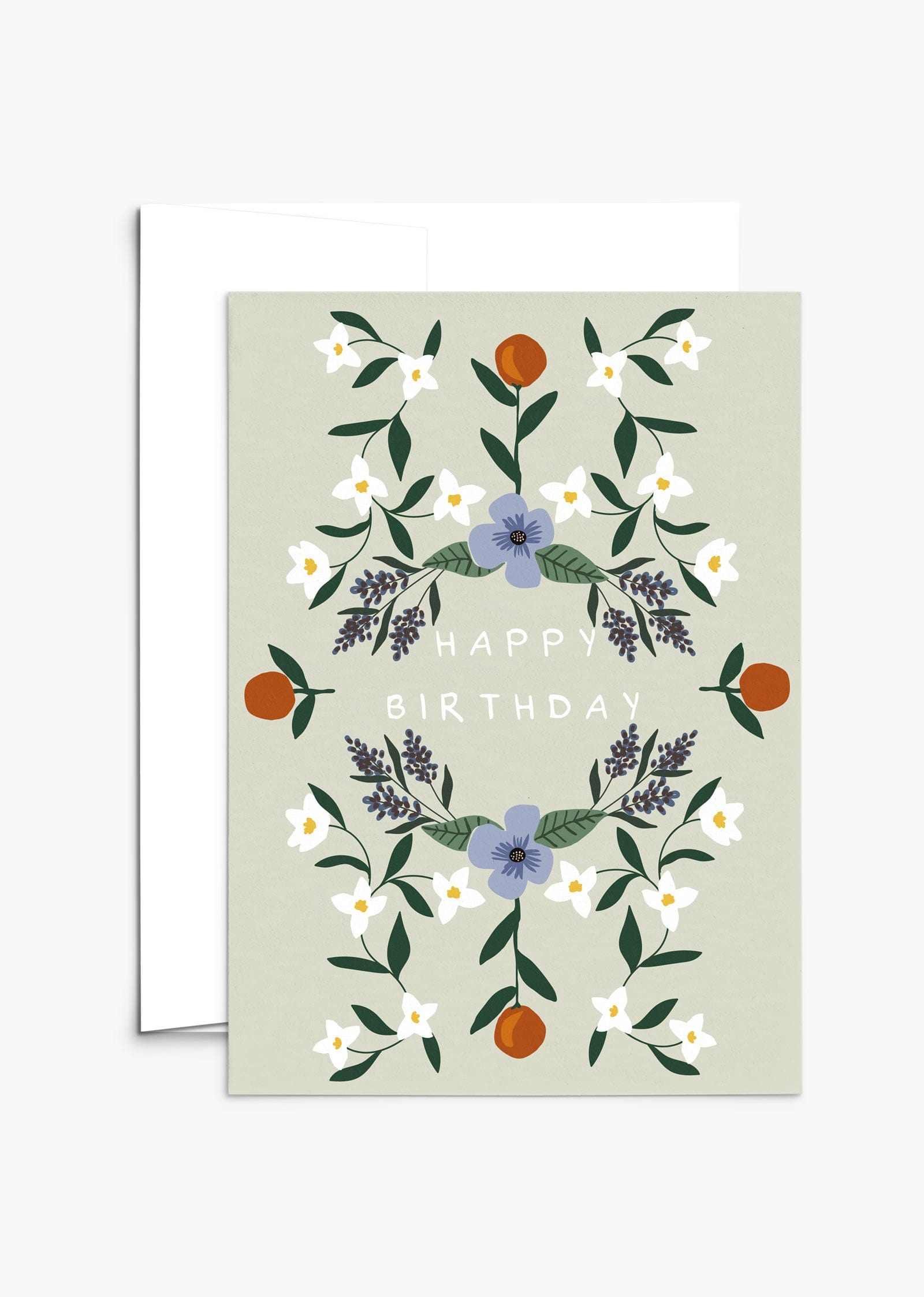 Colourful Fiesta birthday card featuring a field of wild flowers on recycled paper with compostable packaging