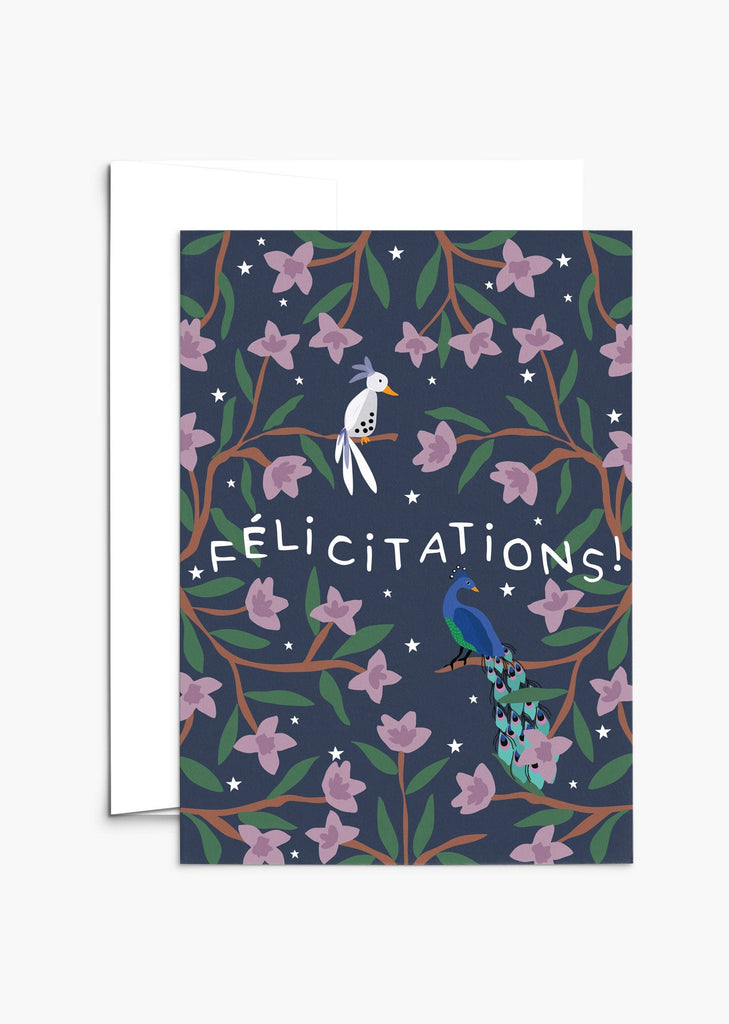 A Félicitations - Carte de vœux avec oiseaux et fleurs sur papier recyclé, Mimi & August