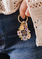 colorful floral bouquet enamel keychain with gold accents