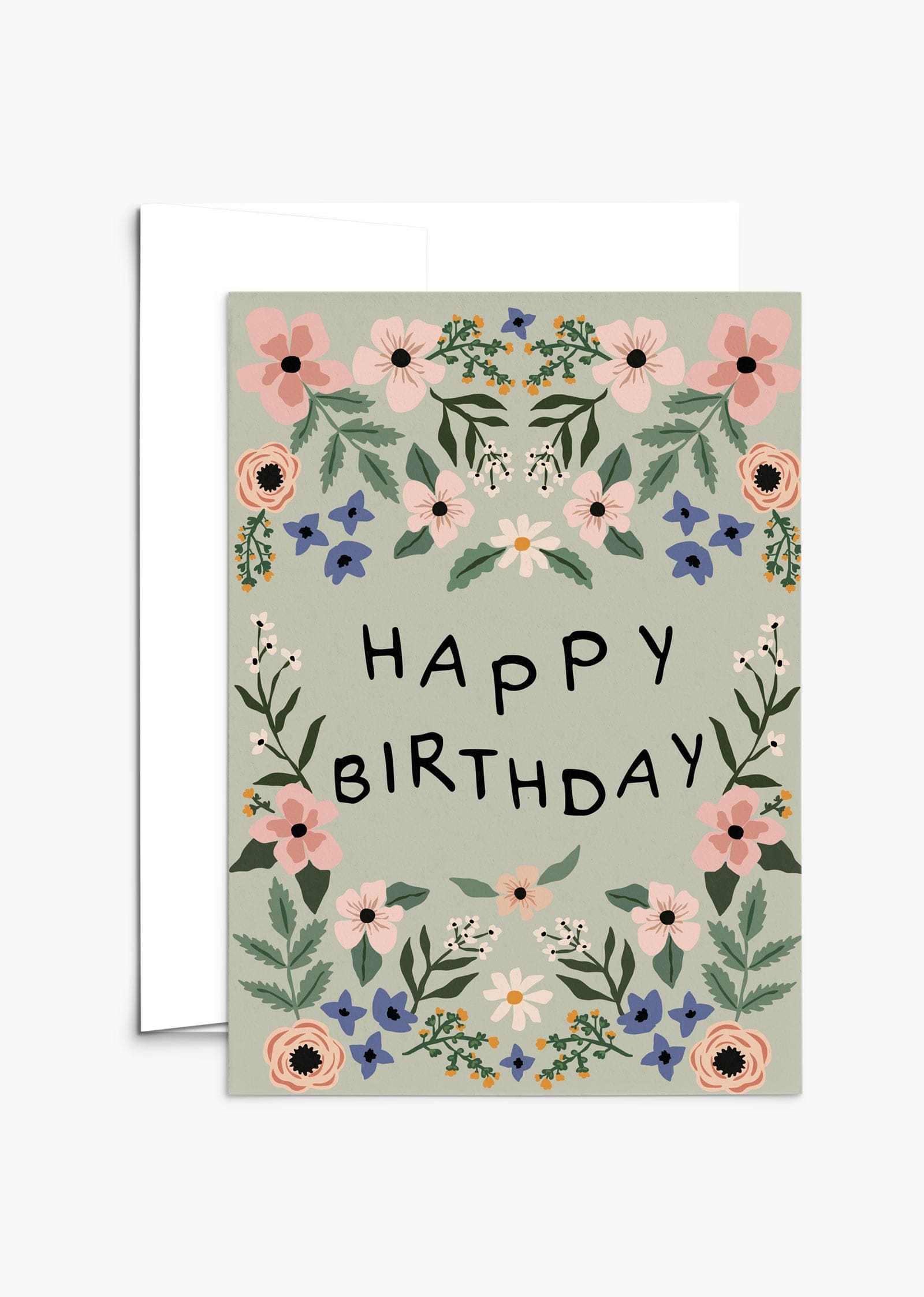 Garden birthday card with vibrant flowers on recycled paper and compostable packaging