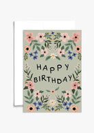 Garden birthday card with vibrant flowers on recycled paper and compostable packaging