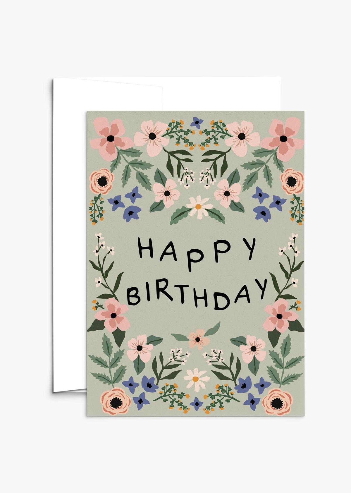 Garden birthday card with vibrant flowers on recycled paper and compostable packaging