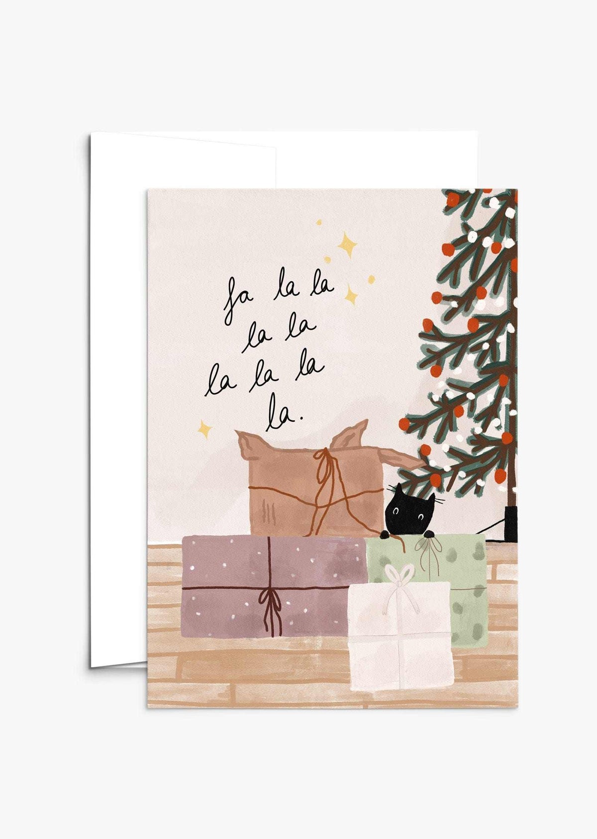 Fa la la la la greeting card on recycled paper with thick matte cardstock and white envelope