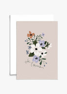 Je t'aime Greeting Card with floral design on recycled paper in white envelope