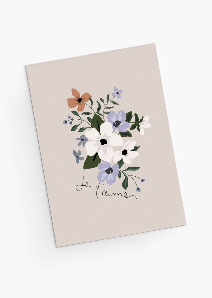 Je t'aime Greeting Card with cream, purple flowers- French-by Mimi & august