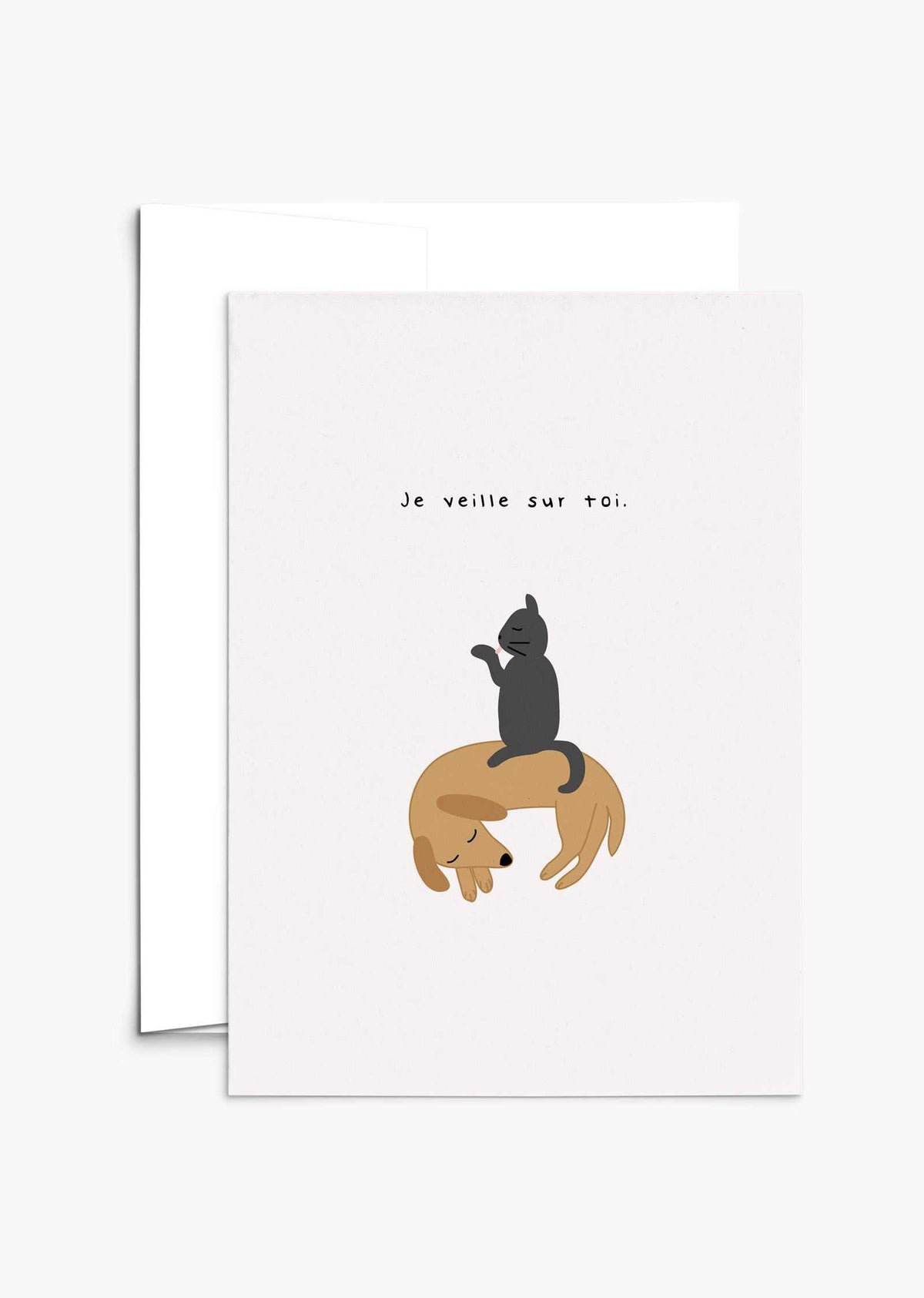 Je veille sur toi greeting card with recycled paper and compostable packaging