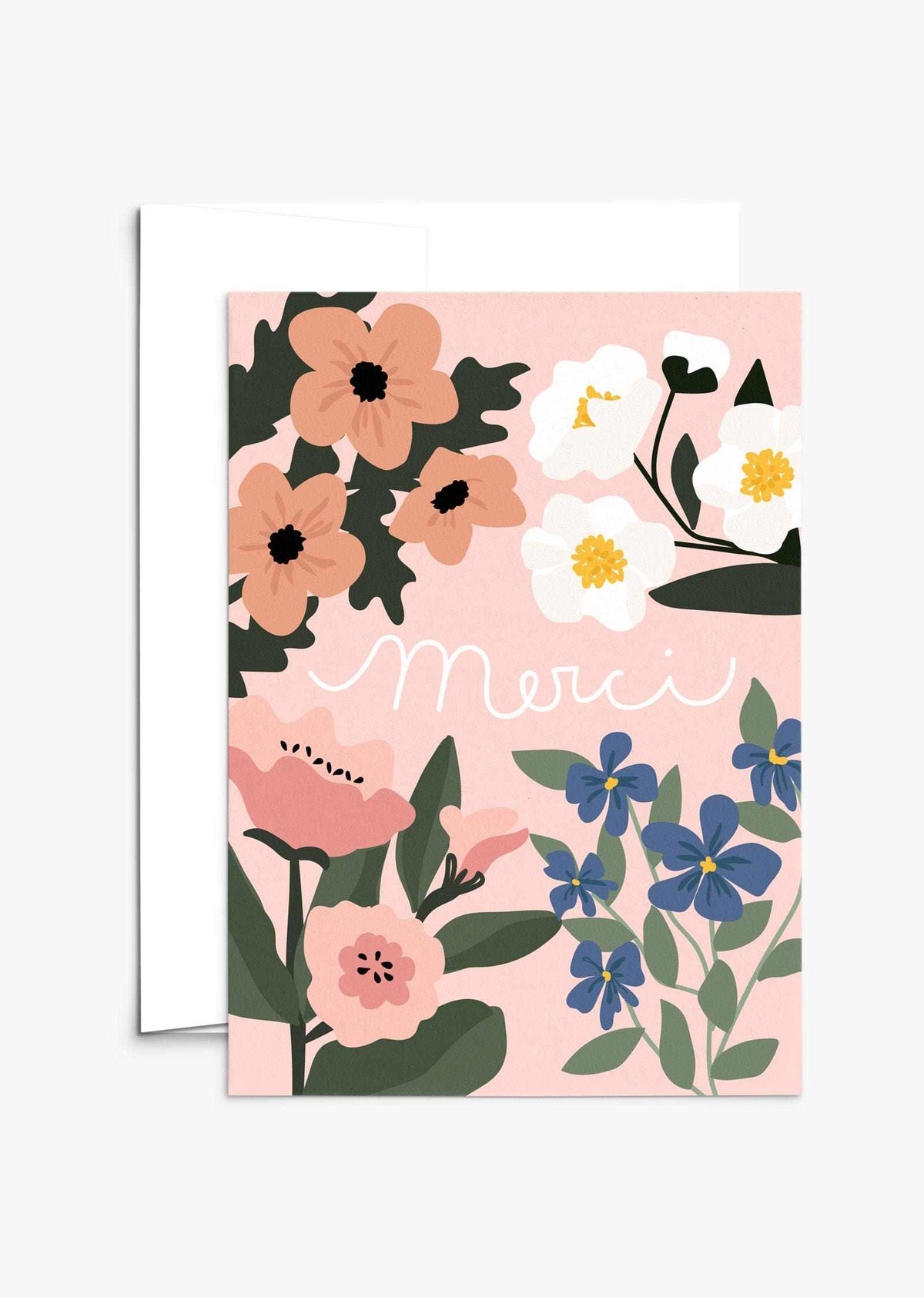 Merci greeting card on recycled thick matte cardstock with compostable packaging and white envelope