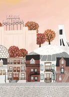 Montreal Art Print featuring Farine Five Roses sign and Olympic Stadium with autumn sky background