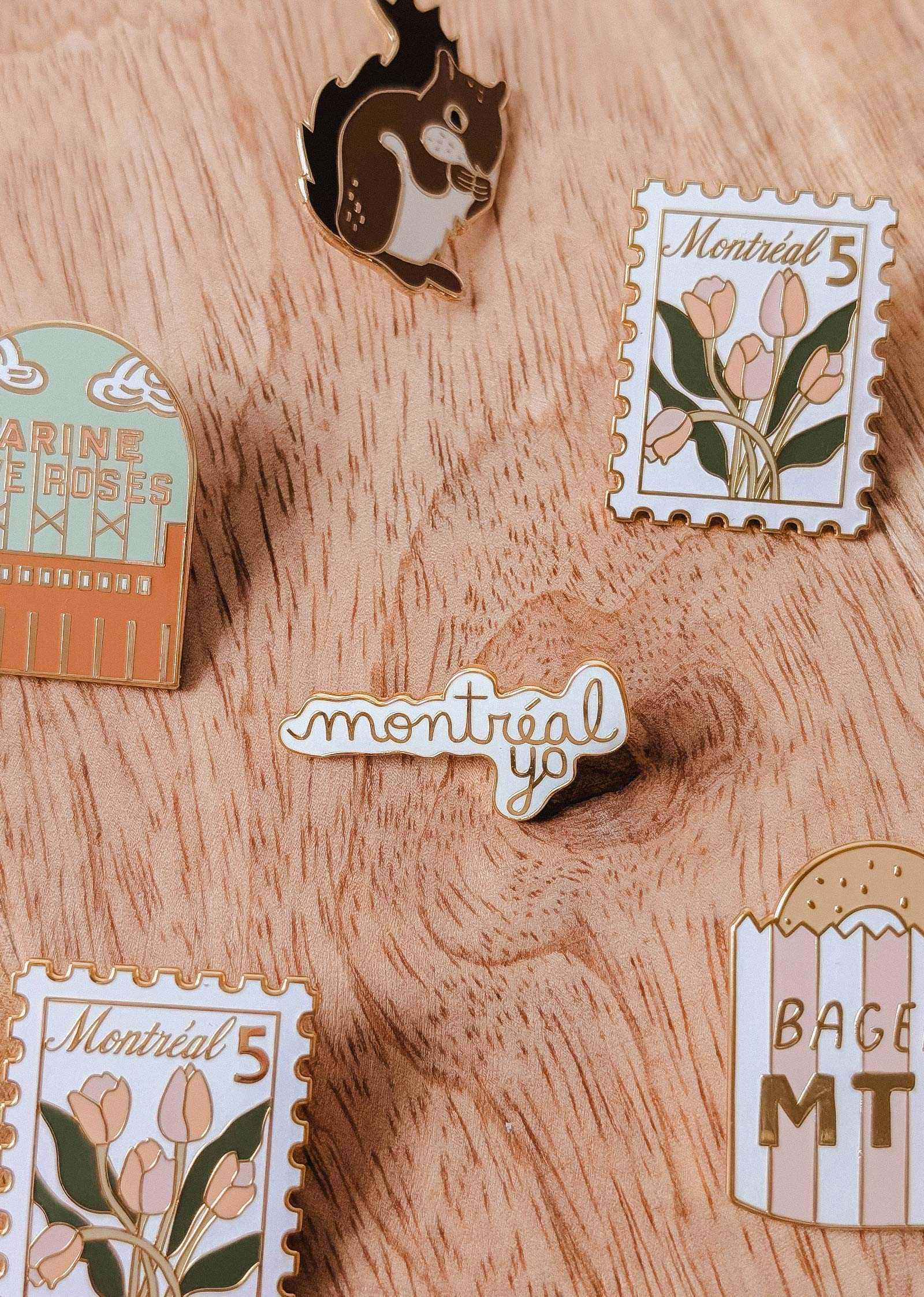 Montreal yo enamel pin gold tone brass 35mm
