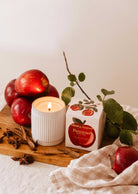 Reusable apple cinnamon candle in ceramic cup with autumnal scent