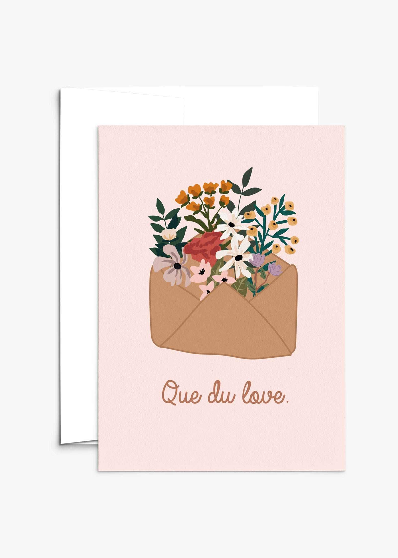 Que du love Greeting Card with love message on recycled paper and compostable packaging