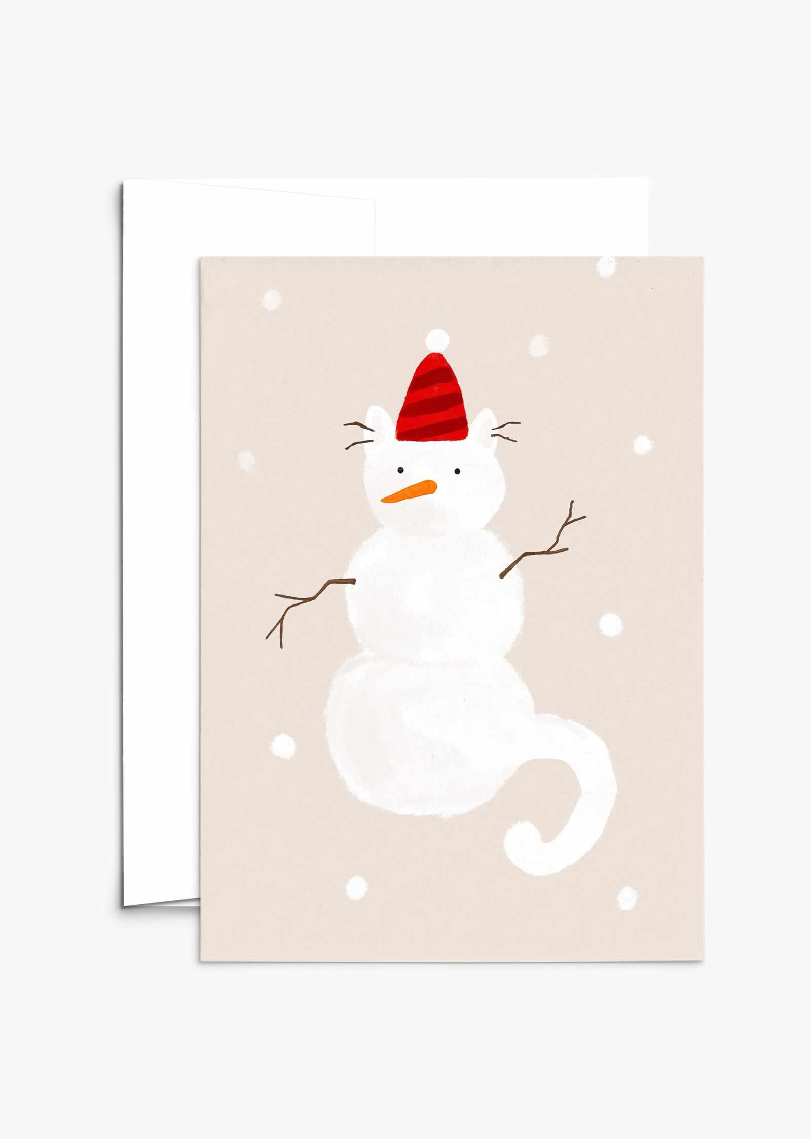 Snow Pepito Christmas card with kitty in Santa hat on recycled paper