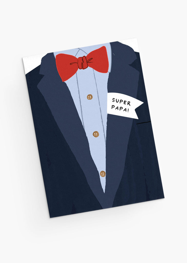 Super papa! Father's day Greeting card with blue tuxedo - By Mimi & August