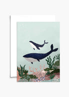 Whales greeting card with mother and baby whale for Mother's Day in ocean setting