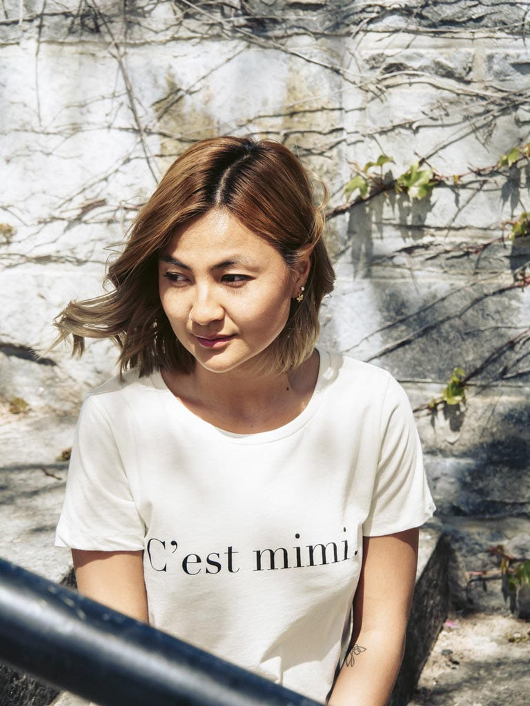 Marine is wearing our c'est mimi t-shirt by mimi and august 
