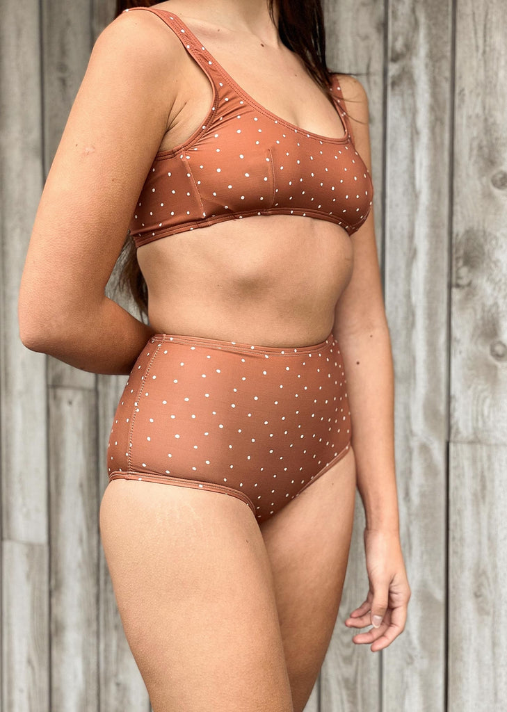 Daniella wearing the paloma polka dots high waist bikini bottom size M