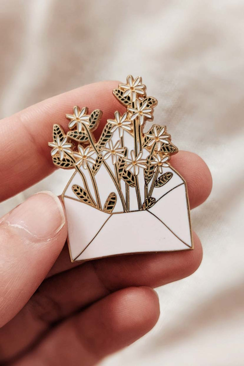 Letter full of flowers enamel pin by mimi & august