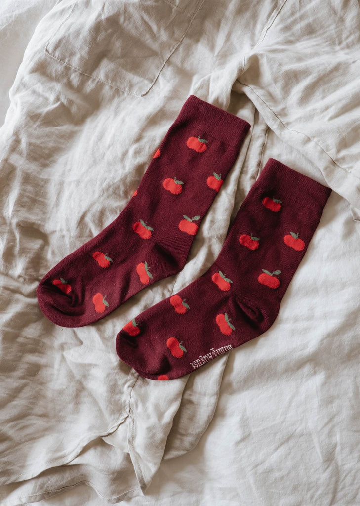 Chaussettes unisexes petites pommes rouges en coton