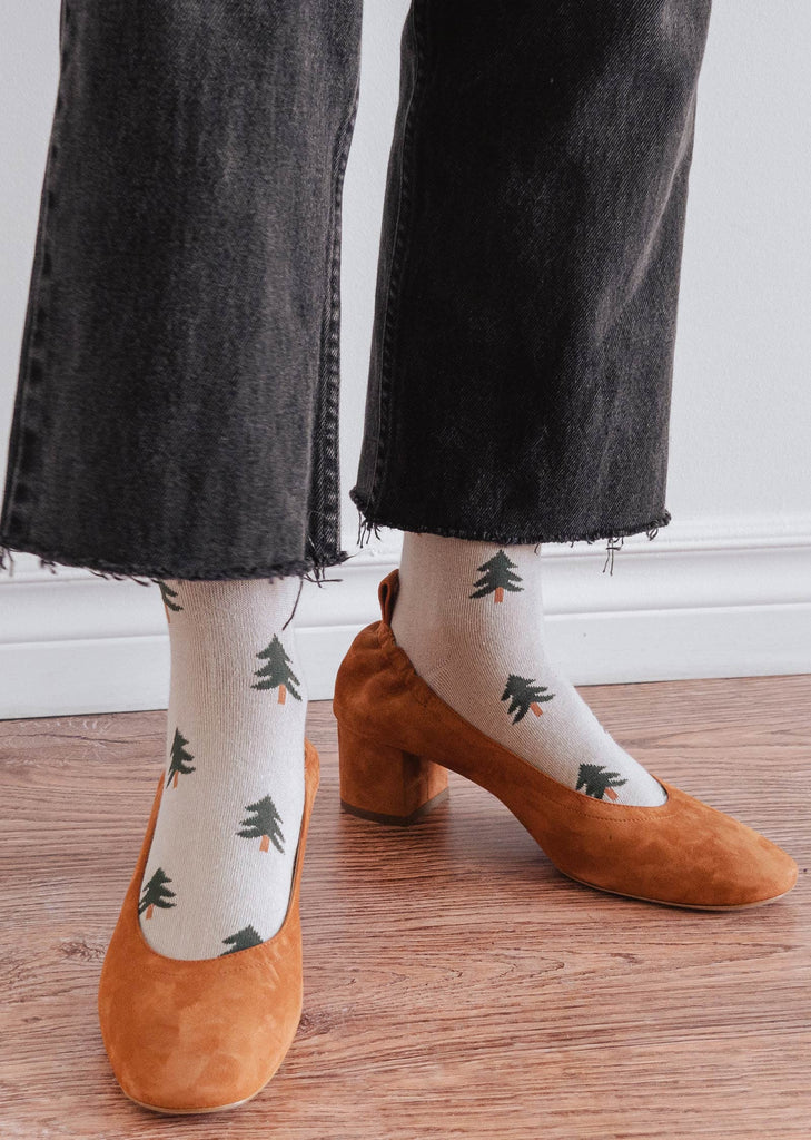 Christmas Pine Fir Tree Socks with heel shoe