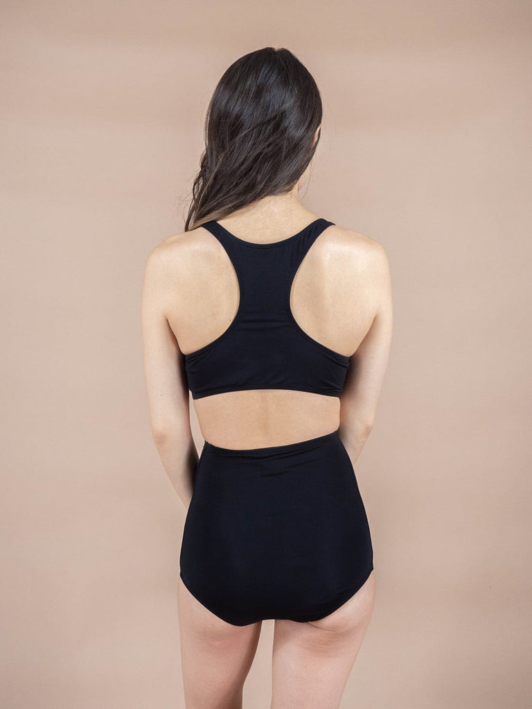 Marina black high neck bikini top created with recycled fabrics ECONYL by mimi and august
