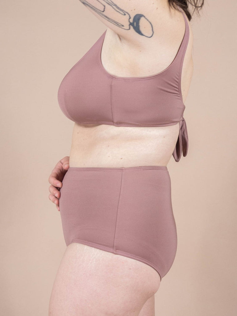 paloma prune high waist bikini bottom created with recycled fabrics ECONYL by mimi and august