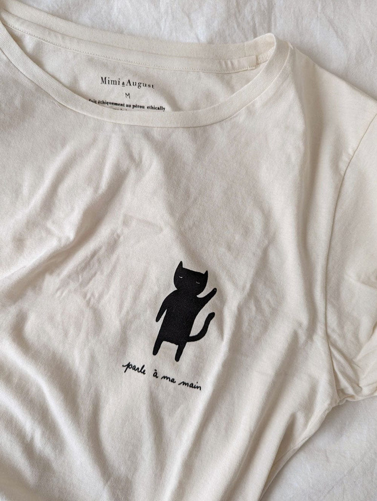 T-shirt en coton pima avec illustration de chat noir