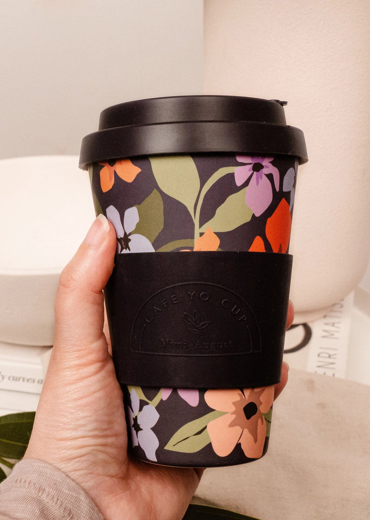 stunning petals cafe yo cup made from bamboo adorned with flowers illustration all around