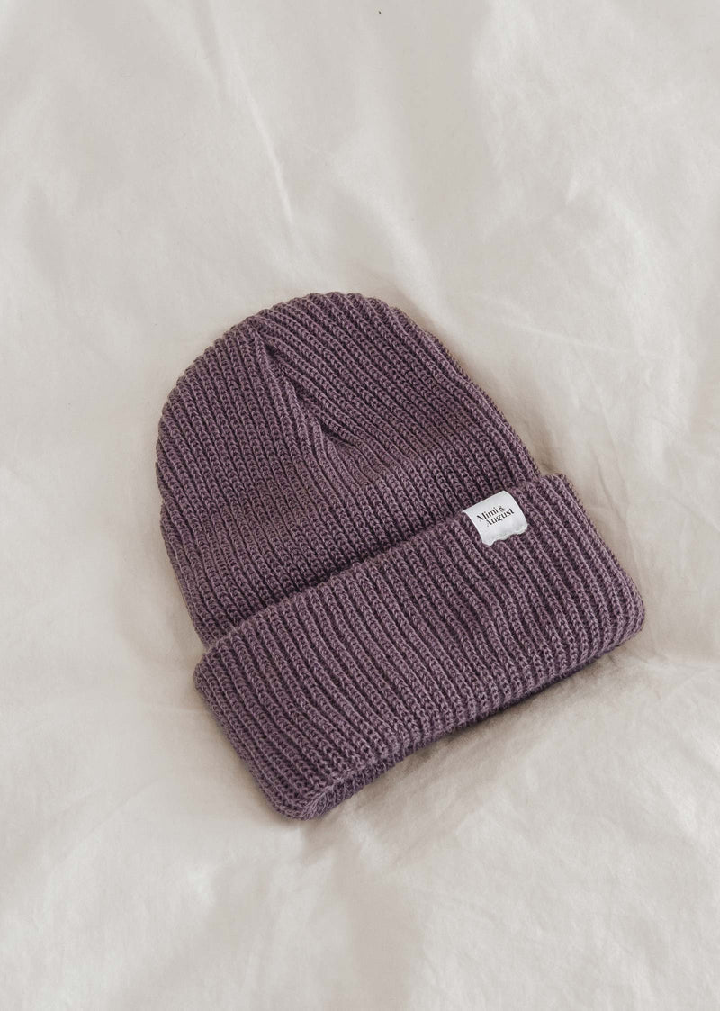 Plum Super Puff Beanie made and knitted in USA
