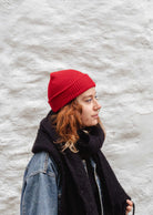 Women smiling wearing the Bright Red Watch Cap Beanie by Mimi & August