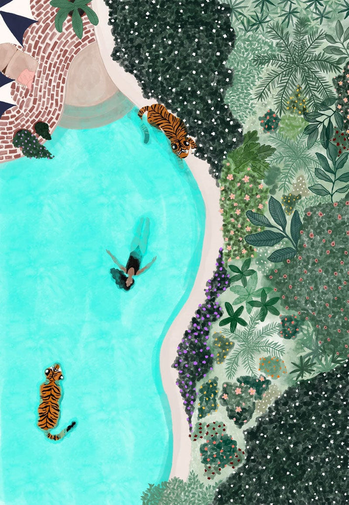 Nager avec des tigres - Illustration d'art mural de haute qualité de Mimi et August au Canada