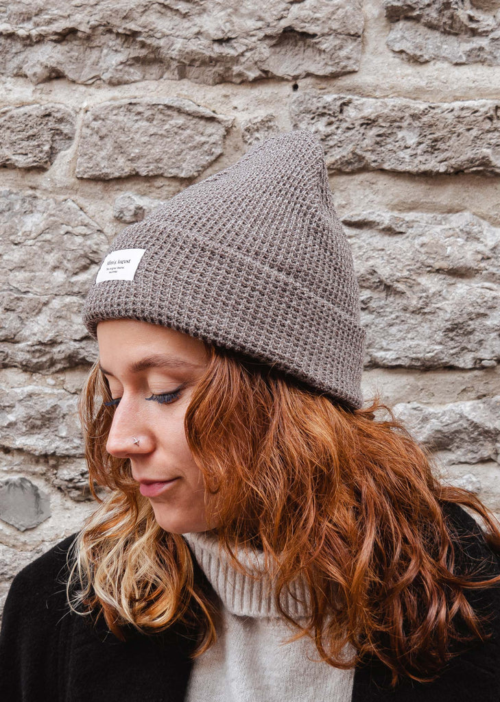 beautiful look with the brown waffle beanie