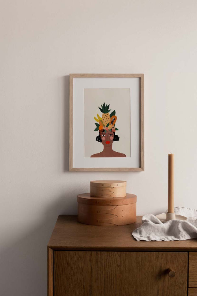 Beautiful women with tropical fruits wall art print home decor by mimi & august