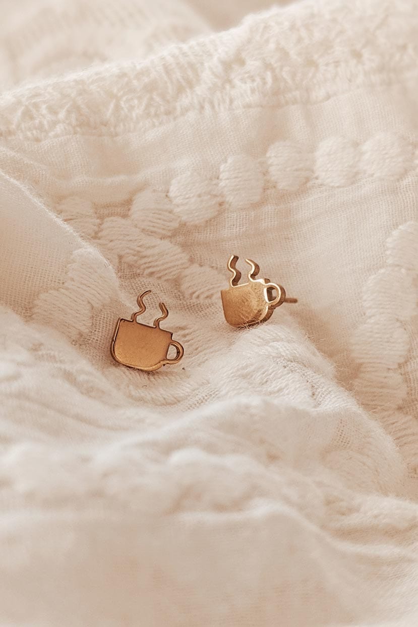 Coffee Cup - High Quality Gold Earrings by Mimi & August