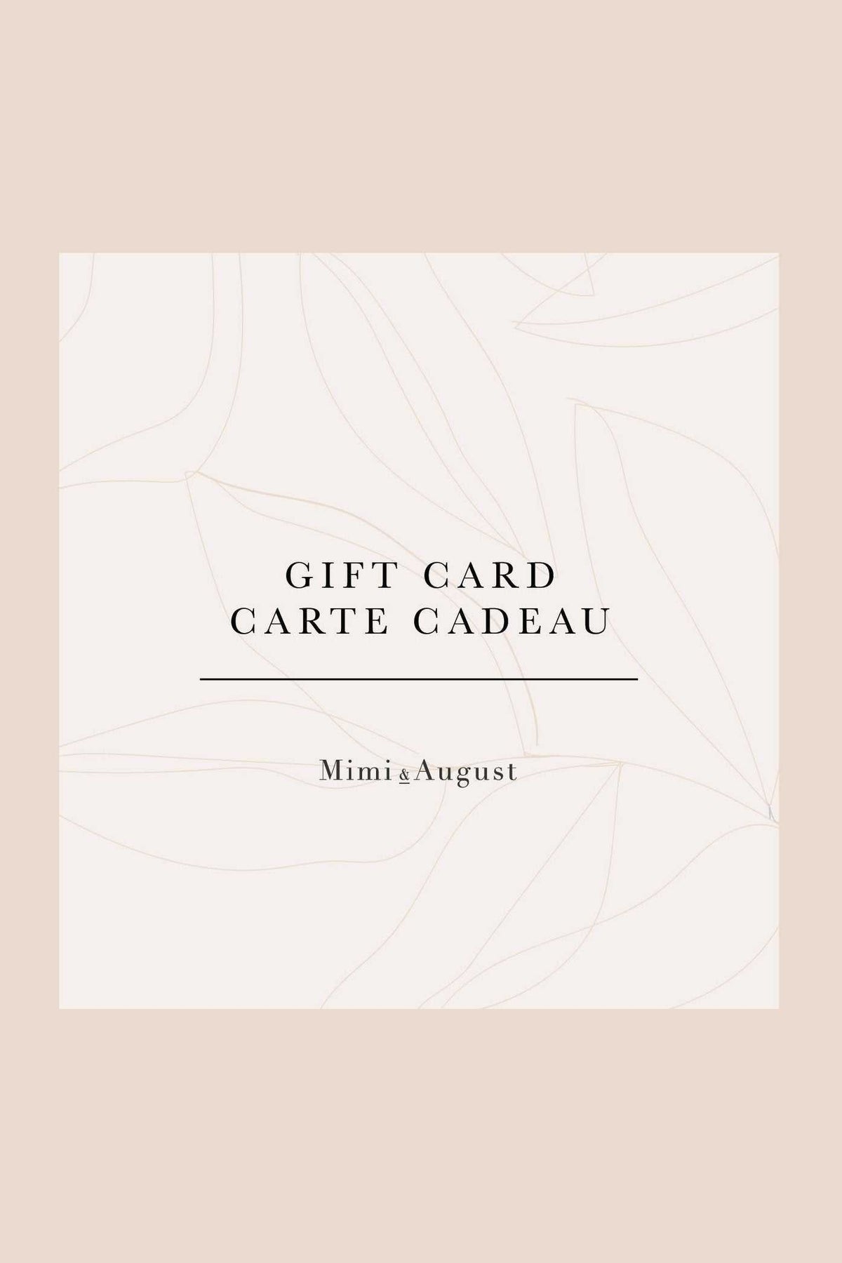 Mimi & August virtual gift card with minimalist floral background and elegant text design