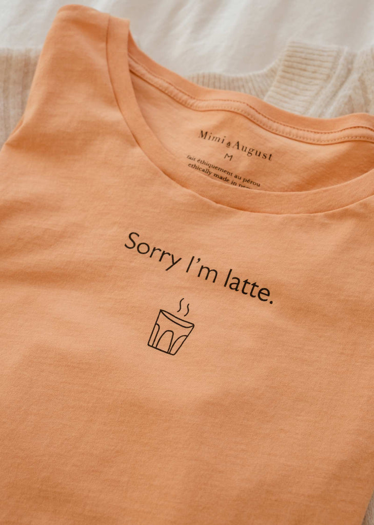illustration Sorry I'm latte in pima cotton t-shirt made by mimi and august